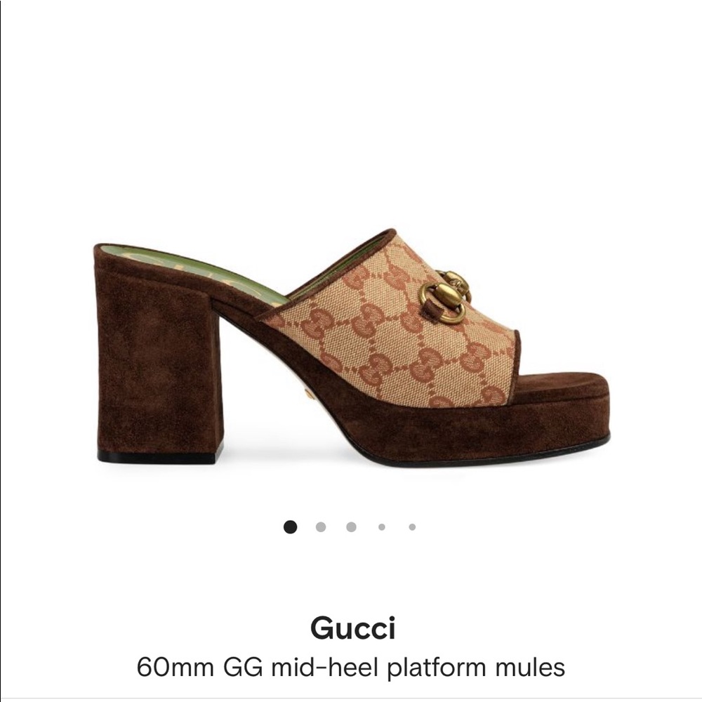 Authentic Gucci Brown GG Mid-heel Suede Mules Platforms - Picture 8 of 10